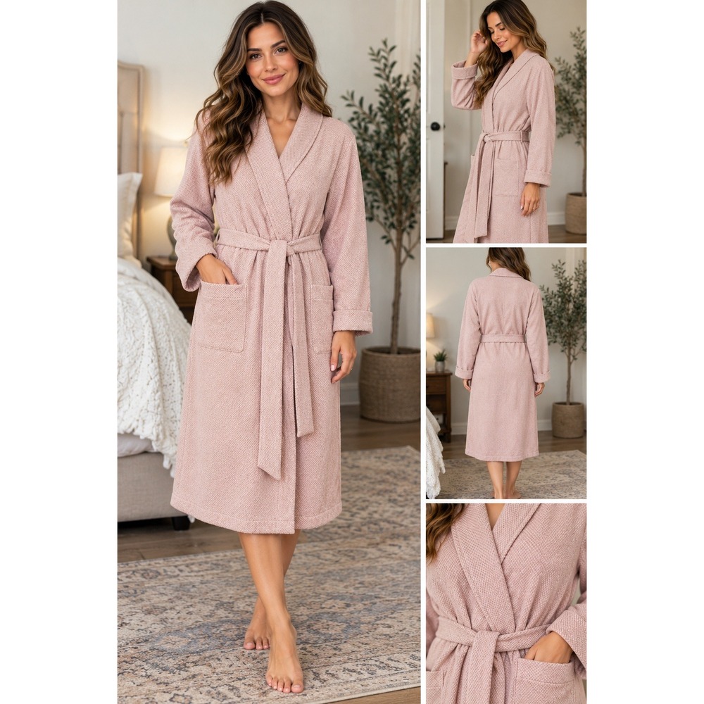 Laurence Tavernier Paris Waffle Knit Robe Pink Size S Luxury Loungewear
